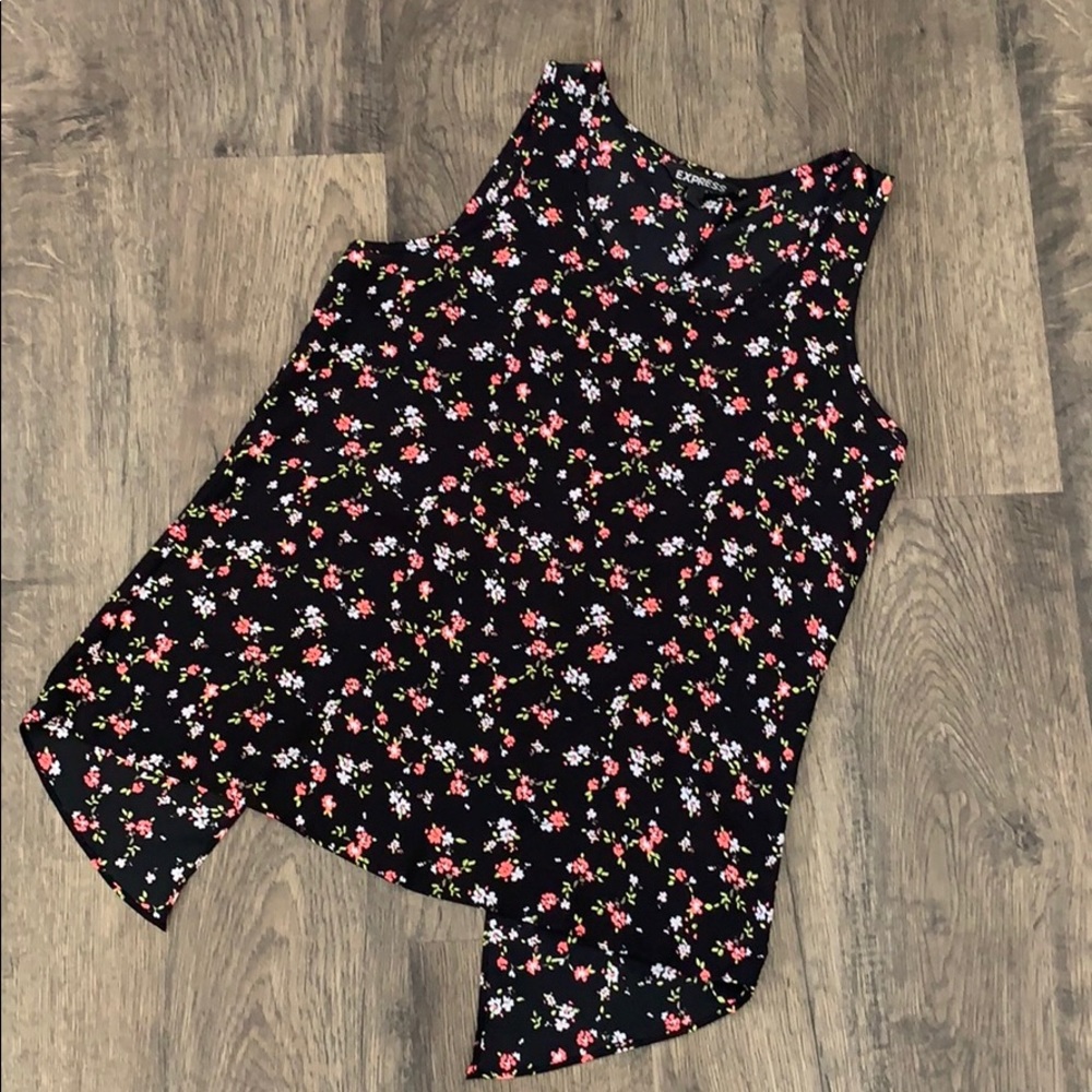 Express Black Floral Printed Tank Top Size XS